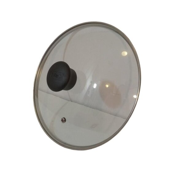 T-FAL Pot Pan Glass Lid 9.5 Black Handle Logo Stainless Rim Vented  Air hole - Picture 4 of 4